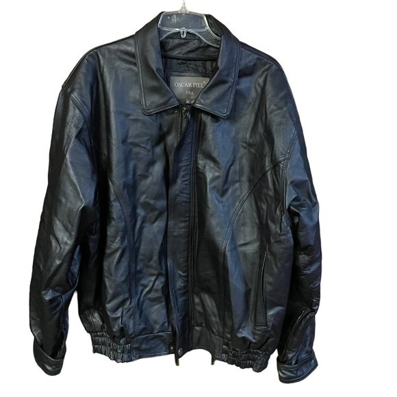 Oscar Piel Vintage Black Leather Bomber Motorcycle Jacket Quilted Liner Mens XL - Picture 5 of 7